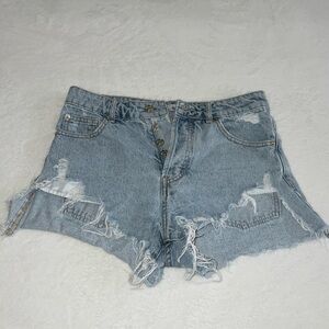 Adika High waisted distressed light wash jean shorts size M